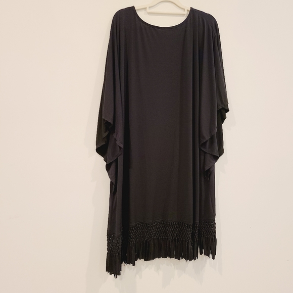Dotti Black Wide Sleeve Lattice Fringe Hem Dress - Picture 7 of 10